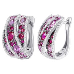 Ruby Pink Sapphire Diamond White Gold Earrings For Her