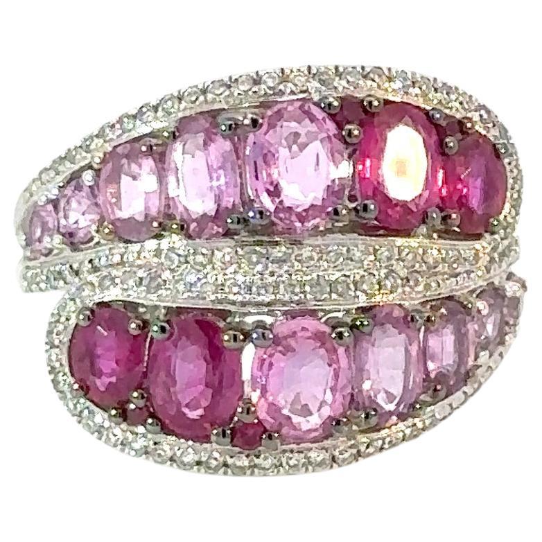 Ruby Pink Sapphire Diamond White Gold Earrings For Her For Sale