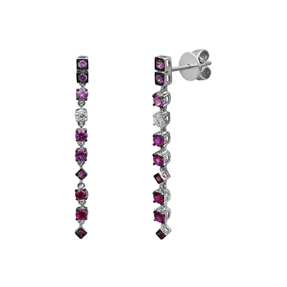 Ruby Pink Sapphire Diamond White Gold Earrings For Sale