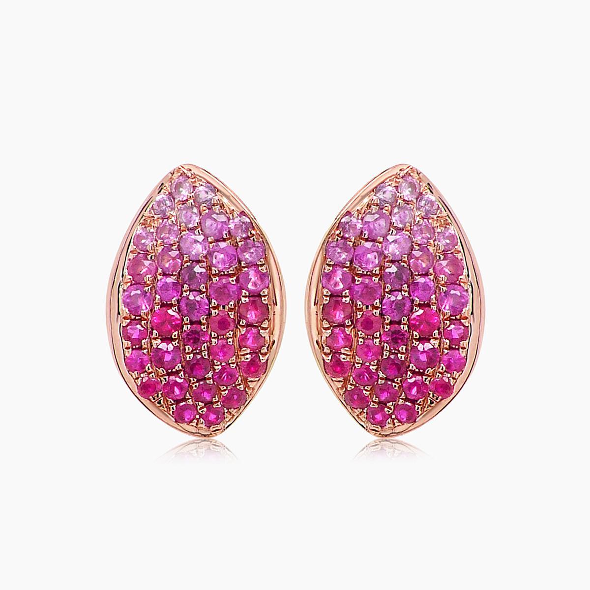 Orecchino a goccia con rubino e zaffiro rosa incastonato in oro rosa 18 carati In condizioni Nuovo in vendita a Oakton, VA