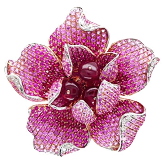 Rubin Rosa Saphir & Weißer Diamant The Lilly Flower 18K Rose Gold Floral Design Ring