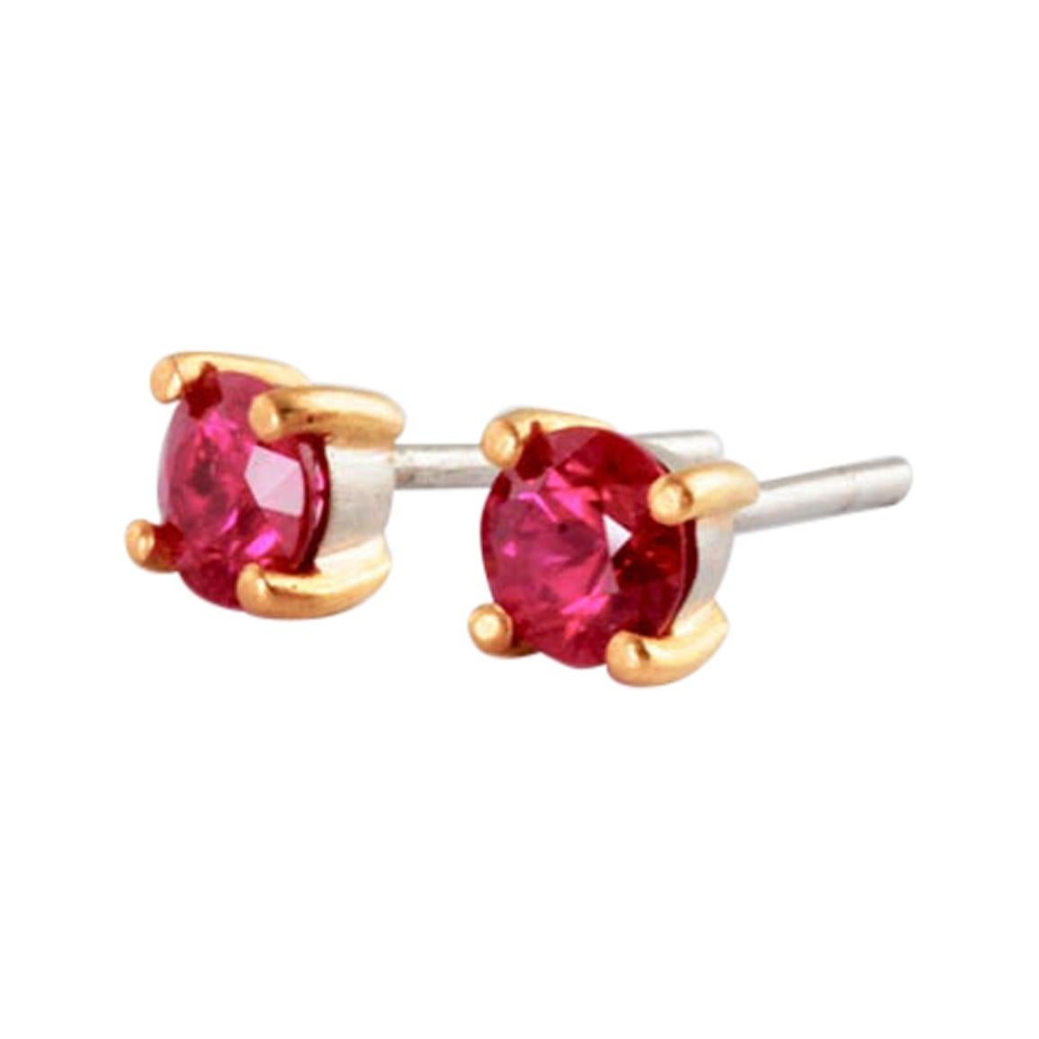 Ruby Platinum Stud Earrings 1.12 Carat Total 22 Carat Gold Claws