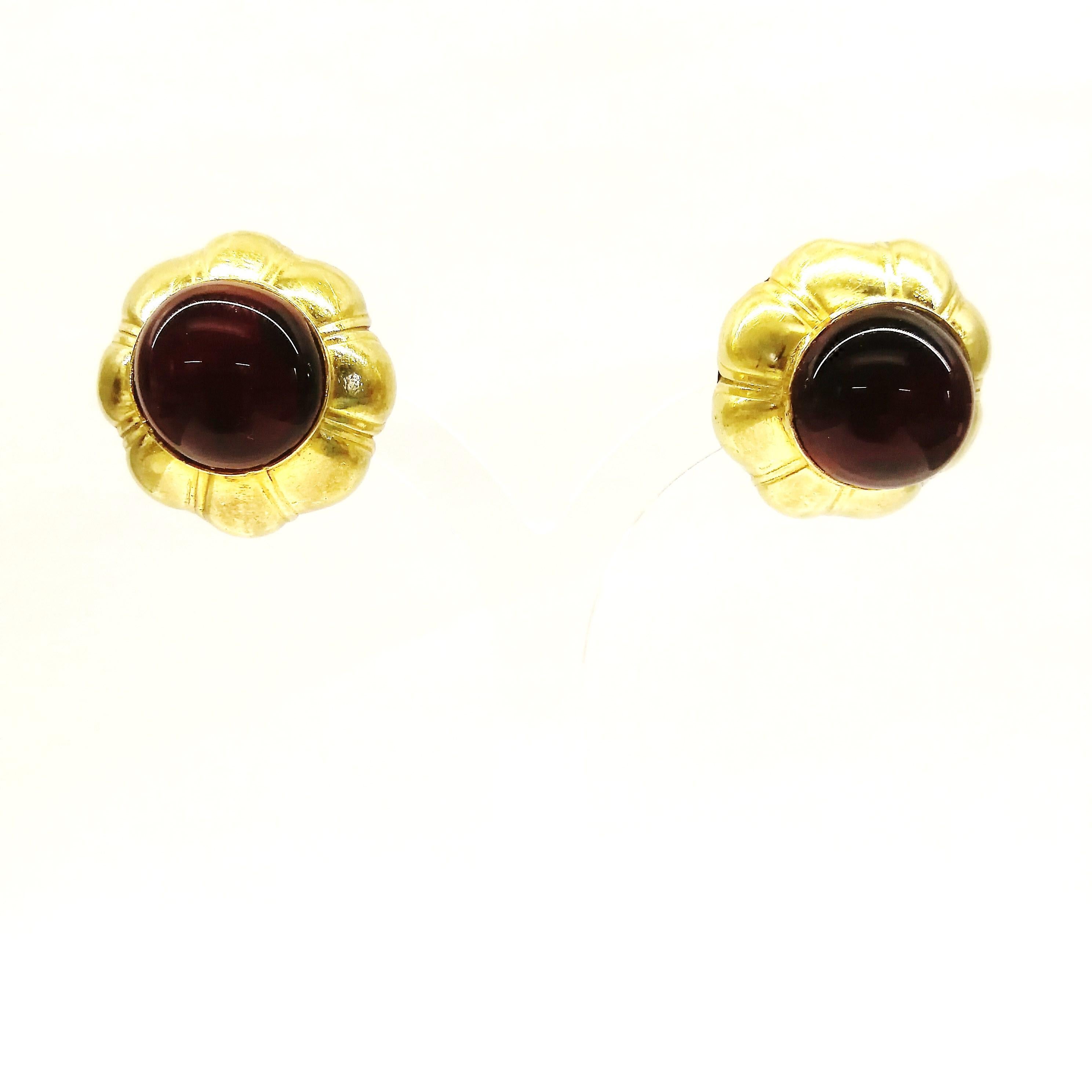 Ruby poured glass and gilt metal earrings, Goossens for Chanel, France, 1960s. 1