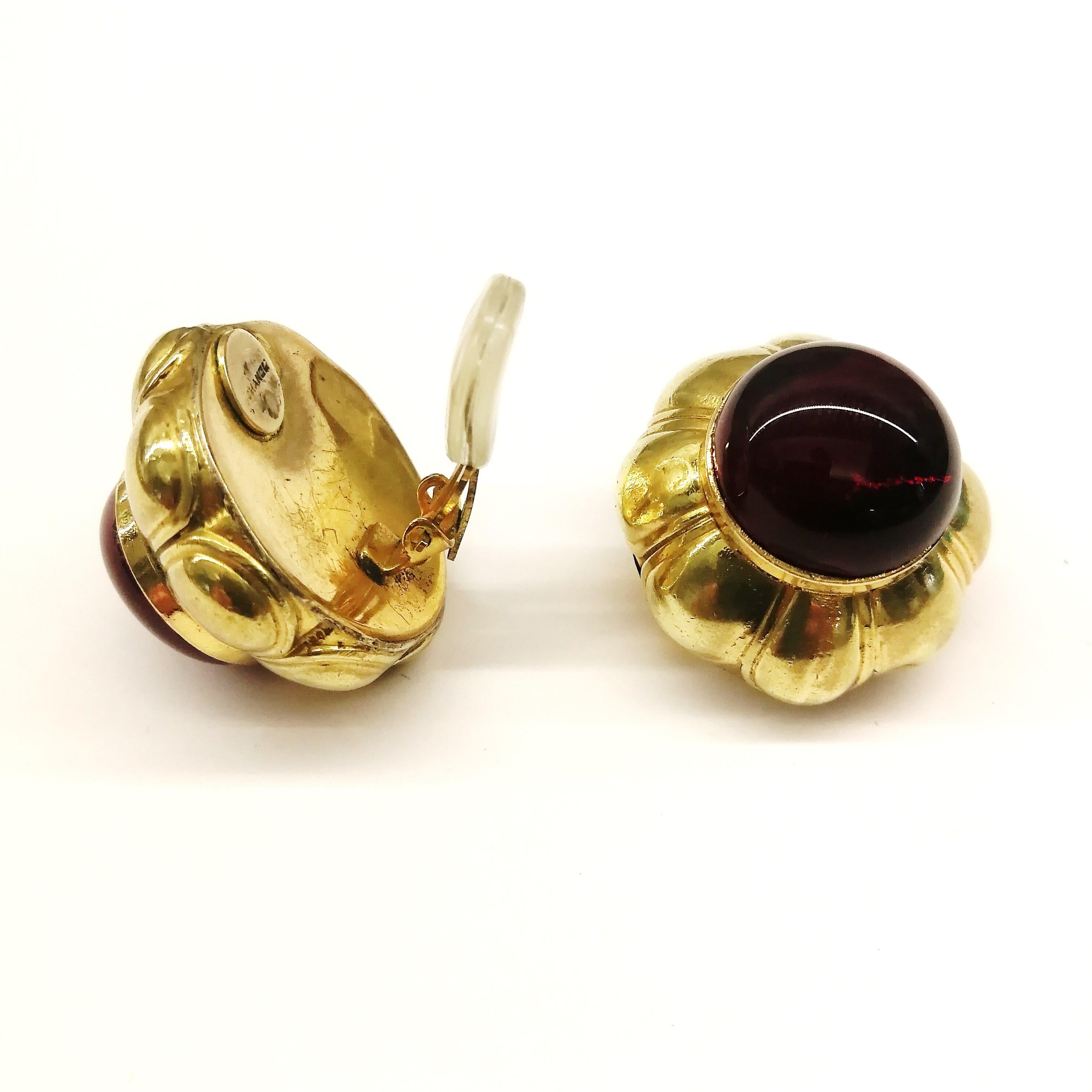 Ruby poured glass and gilt metal earrings, Goossens for Chanel, France, 1960s. 4