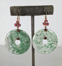 Ruby Poured Glass and Jade Quartz Bi Disc Earrings, MWLC