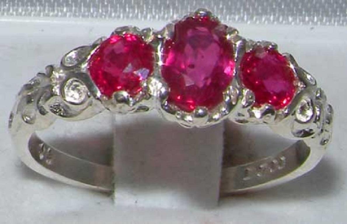 For Sale:  Ruby Promise Ring, Sterling Silver Victorian Stone Trilogy Band Customizable 2