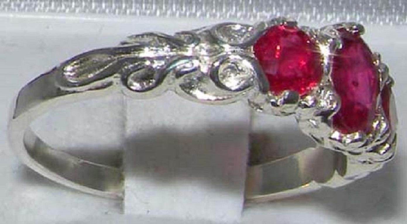 For Sale:  Ruby Promise Ring, Sterling Silver Victorian Stone Trilogy Band Customizable 3