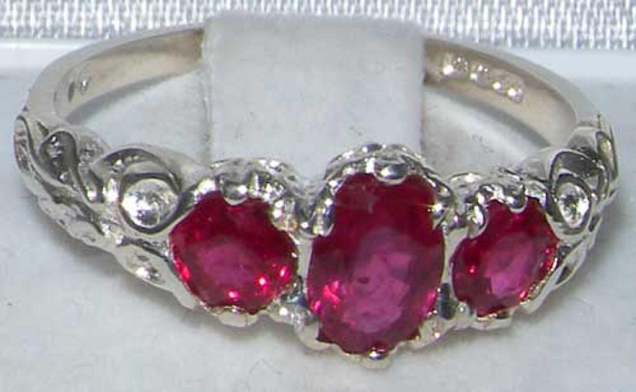 For Sale:  Ruby Promise Ring, Sterling Silver Victorian Stone Trilogy Band Customizable 4