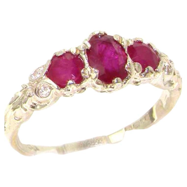 For Sale:  Ruby Promise Ring, Sterling Silver Victorian Stone Trilogy Band Customizable