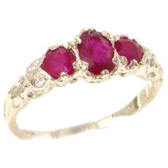 Ruby Promise Ring, Sterling Silver Victorian Stone Trilogy Band Customizable
