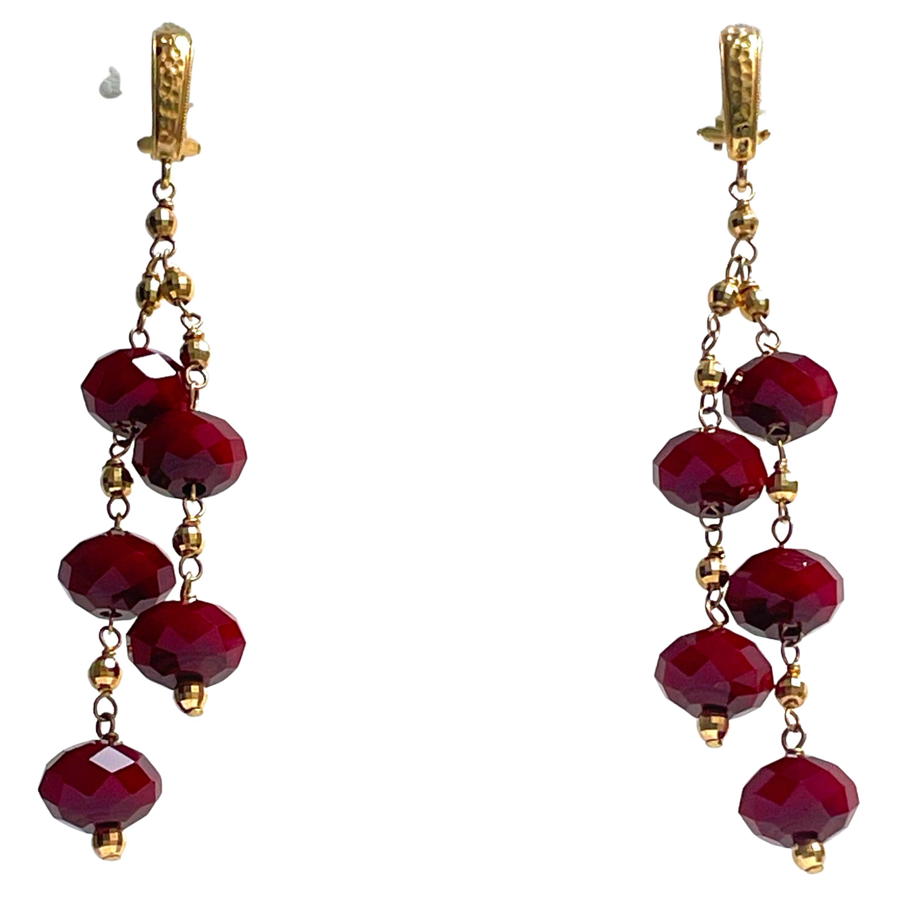 Women's Ruby Quartz and 14k Hammered Omega Back Paradizia Earrings For Sale