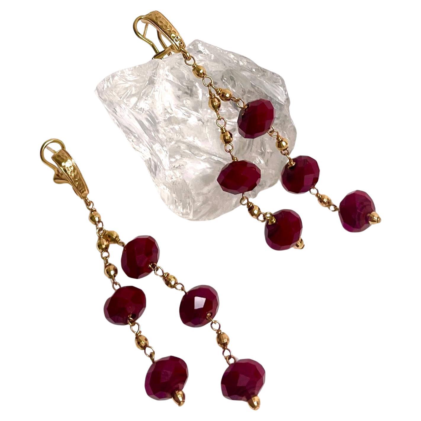 Ruby Quartz and 14k Hammered Omega Back Paradizia Earrings For Sale 1