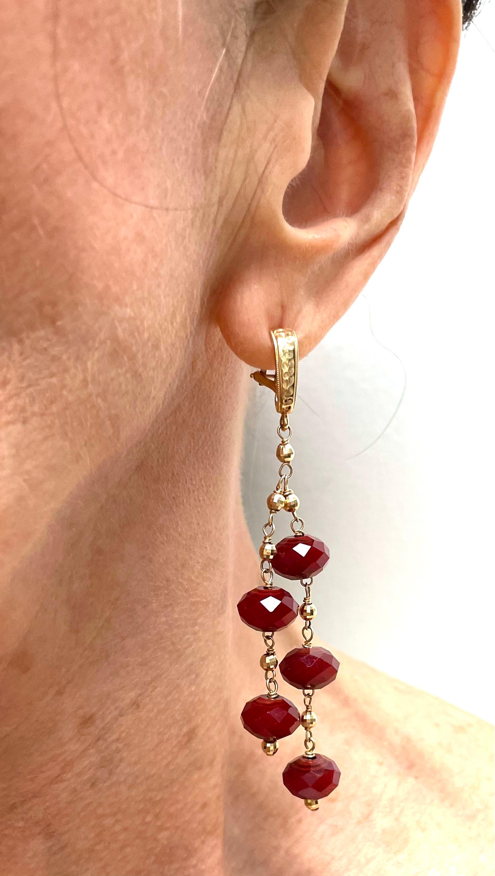 Ruby Quartz and 14k Hammered Omega Back Paradizia Earrings In New Condition For Sale In Laguna Beach, CA