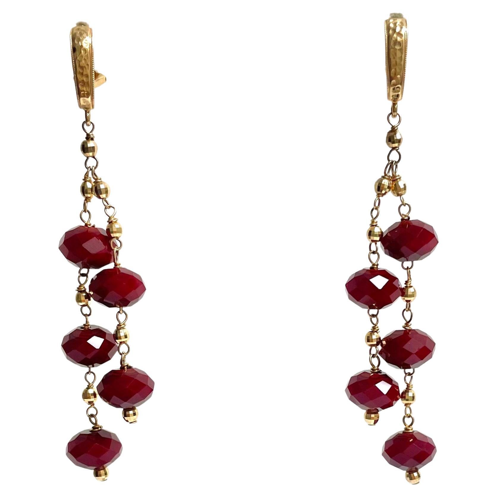 Ruby Quartz and 14k Hammered Omega Back Paradizia Earrings For Sale 3