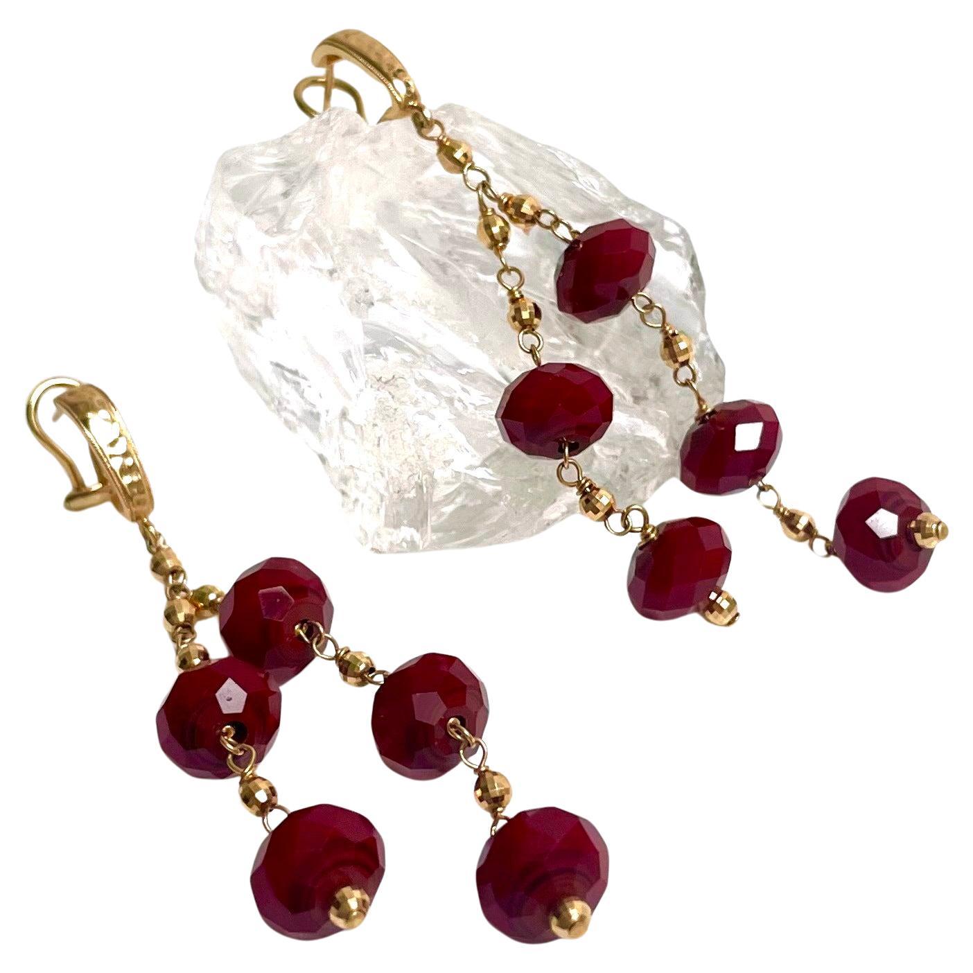 Ruby Quartz and 14k Hammered Omega Back Paradizia Earrings For Sale 4