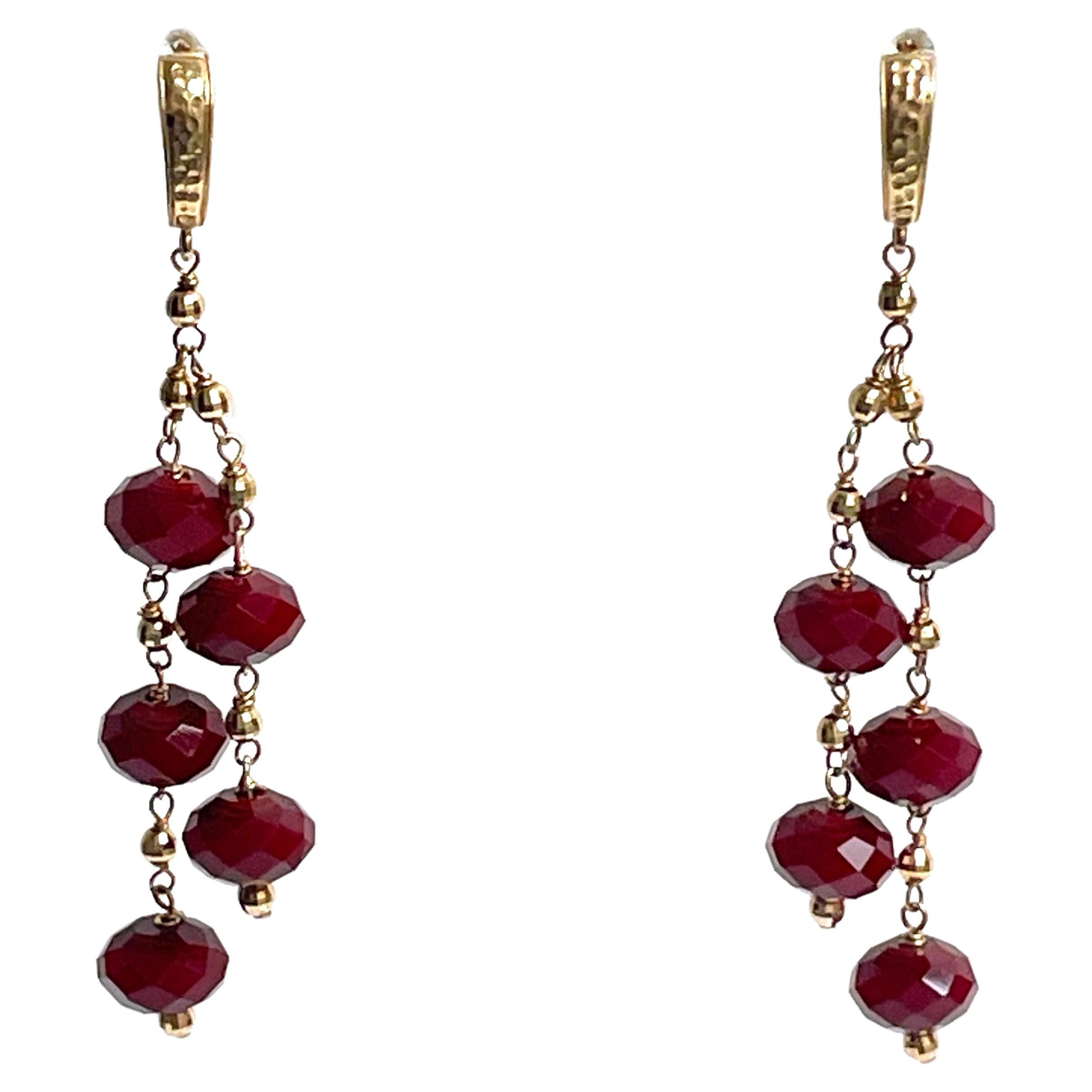 Ruby Quartz and 14k Hammered Omega Back Paradizia Earrings For Sale 5