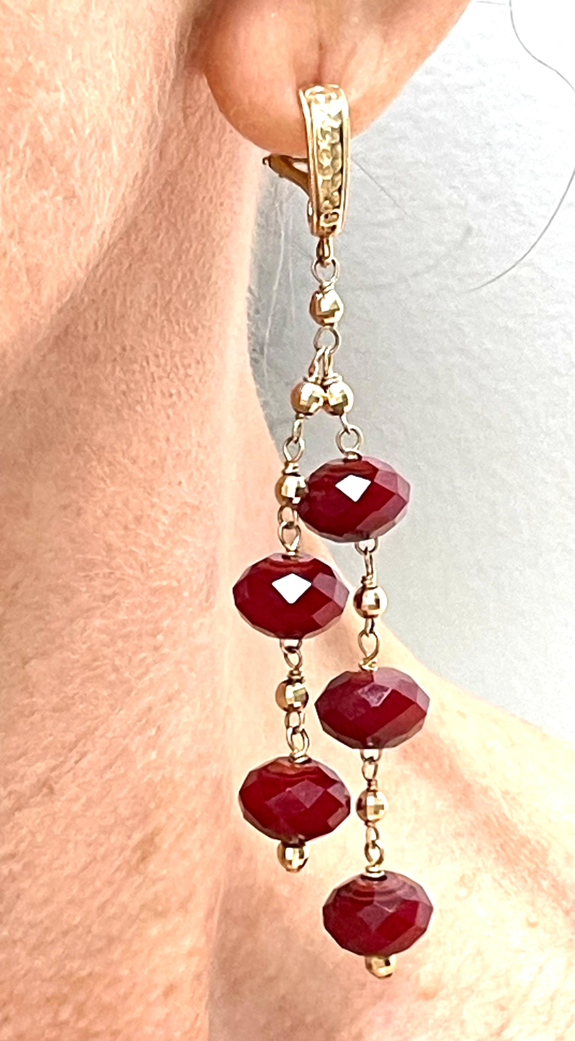 Ruby Quartz and 14k Hammered Omega Back Paradizia Earrings For Sale 2