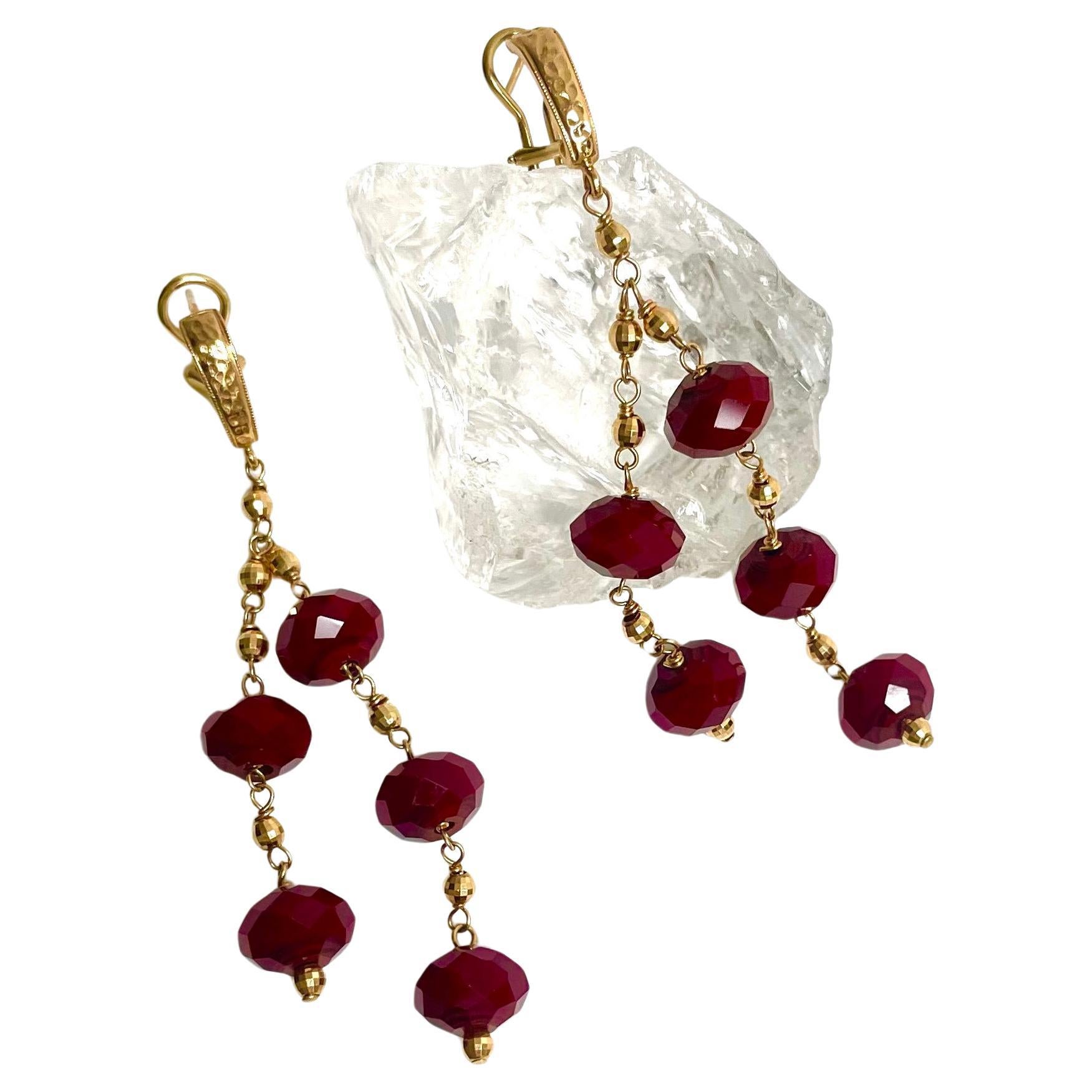 Ruby Quartz and 14k Hammered Omega Back Paradizia Earrings For Sale 6