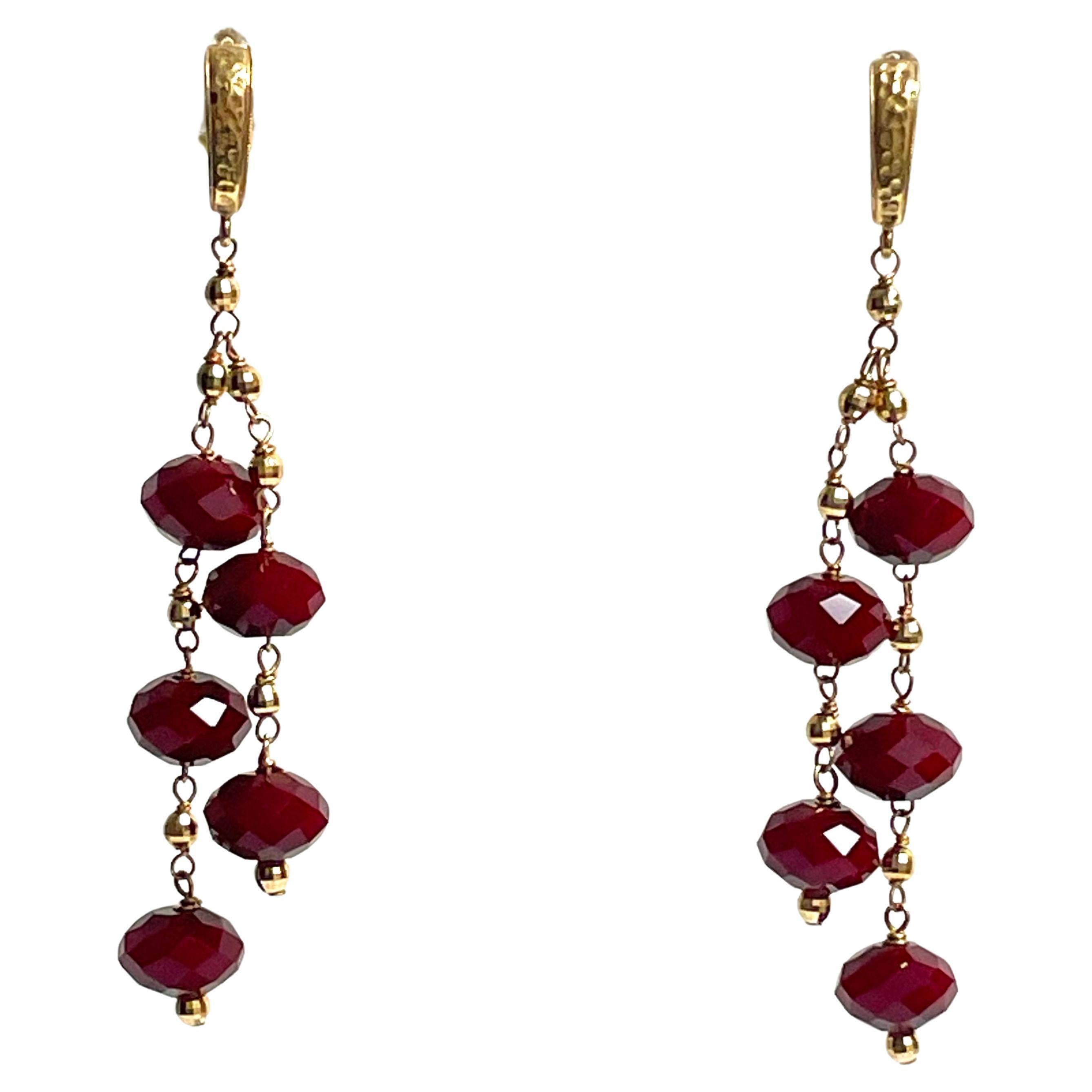 Ruby Quartz and 14k Hammered Omega Back Paradizia Earrings For Sale