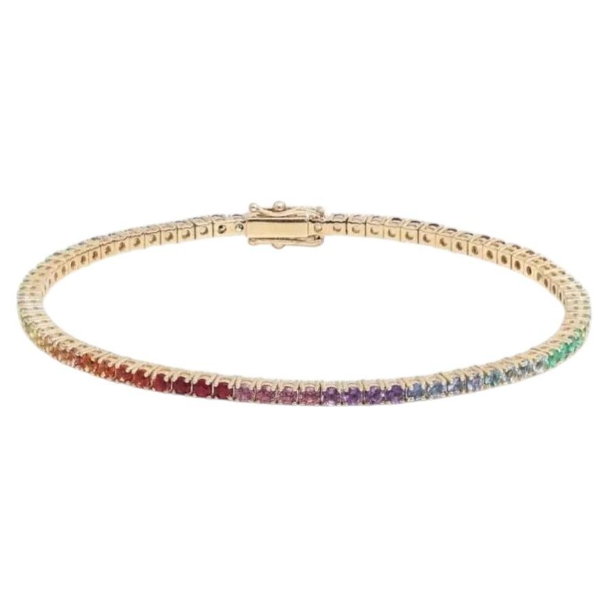 Ruby Rainbow Diamond 14K Yellow Gold Gemstone Bracelet For Sale