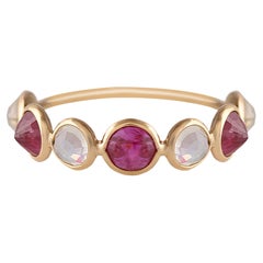 Ruby & Rainbow Moonstone Round Ring In 18K Yellow Gold