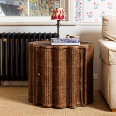 Hand-Woven Ruby Rattan Side Table with Teak-Stained Finish, UK Made