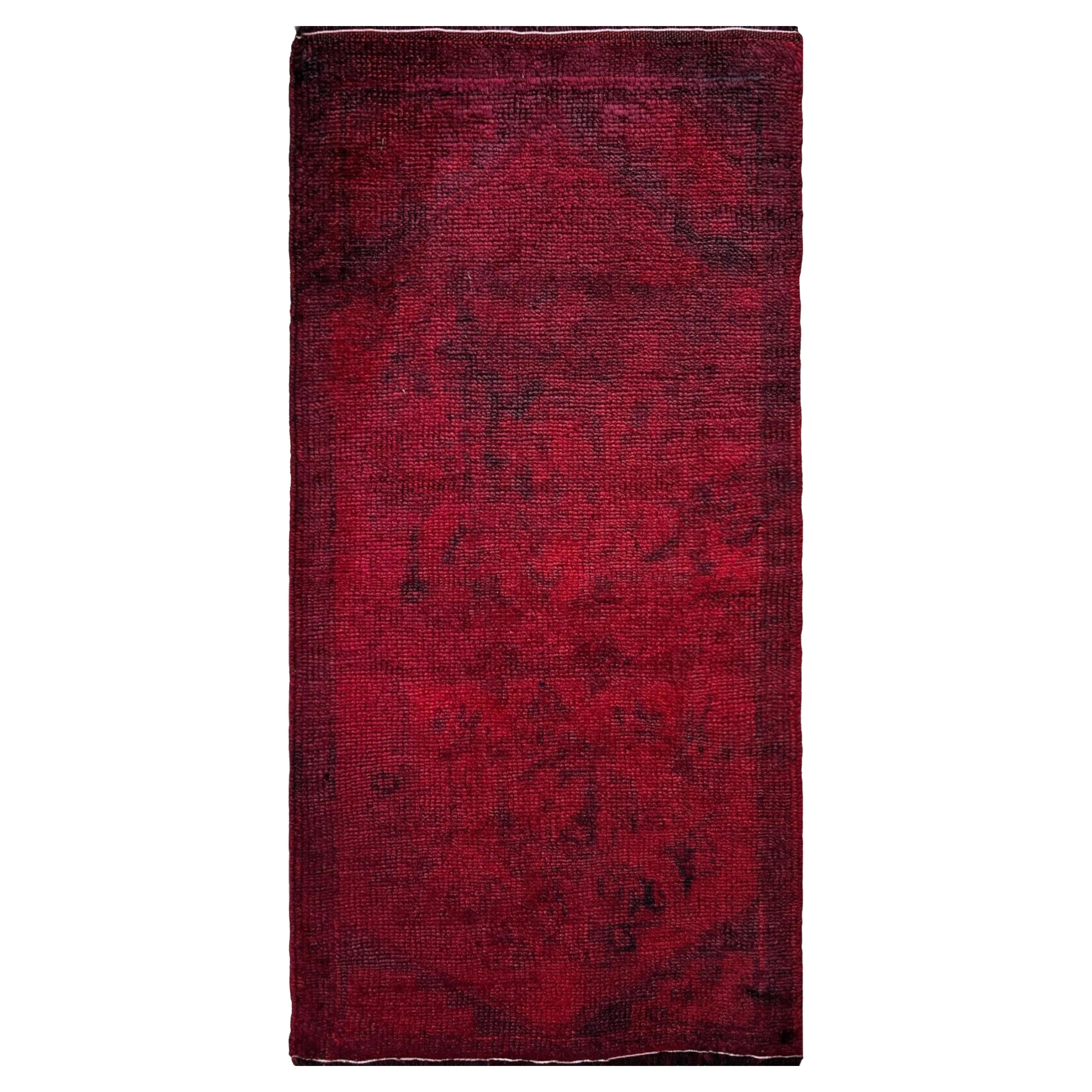 Rubinroter abstrakter Mini-Teppich - • Handgefertigte türkische Badematte / Fußmatte