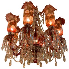 Ruby Red and Clear Crystal 8 Light Chandelier & 3 wall lights