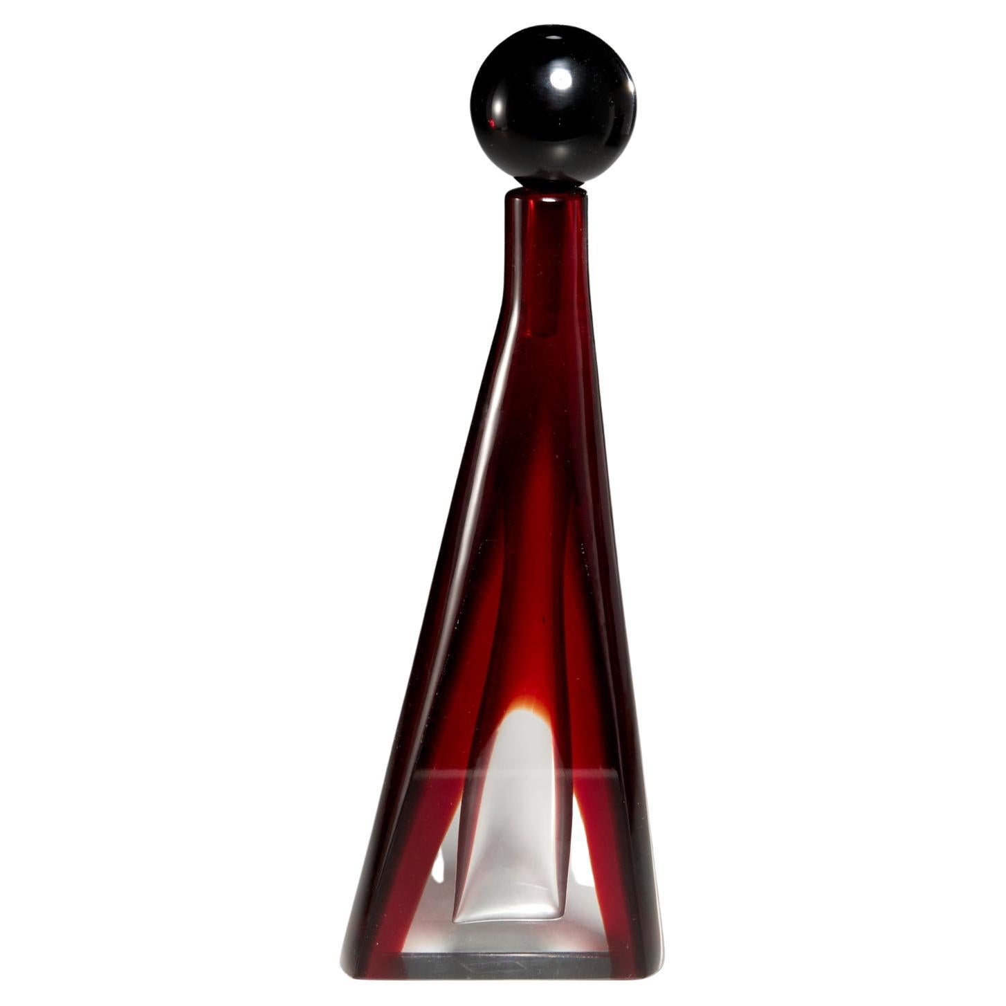 Ruby Red and Clear Glass Sommerso Bottle by Salviati