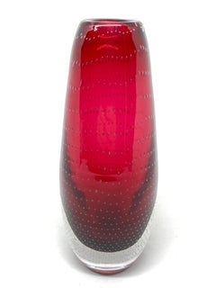 Ruby Red and Clear Tiny Air Bubble Sommerso Glass Vase Murano, Italy, 1970s