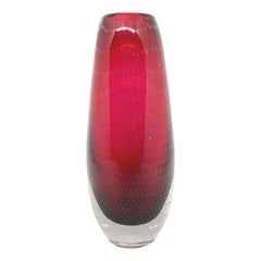 Ruby Red and Clear Tiny Air Bubble Sommerso Glass Vase Murano, Italy, 1970s