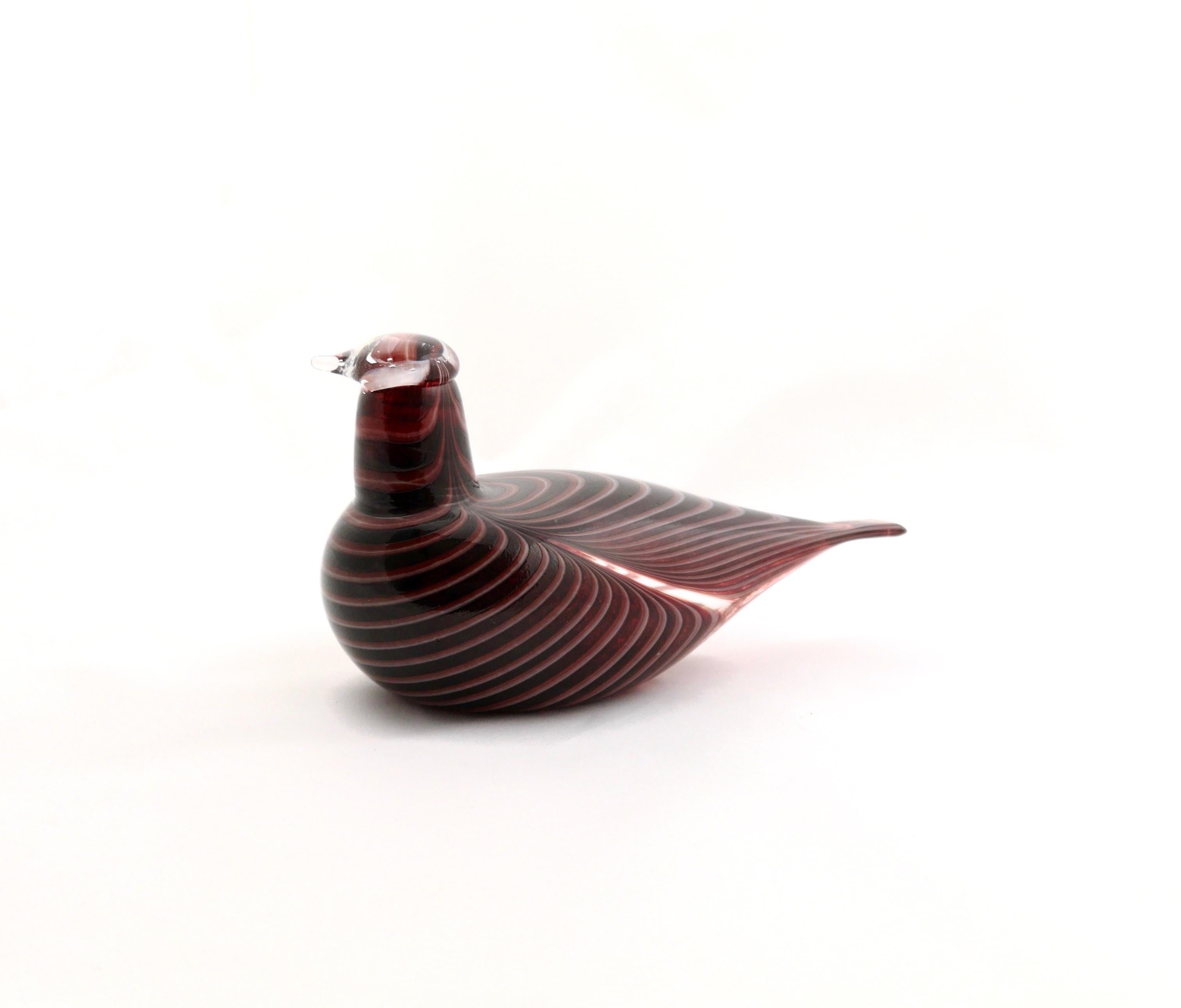 European Ruby Red and Dark Maroon Mouth Blown Glass Bird by Oiva Toikka, 1980s 