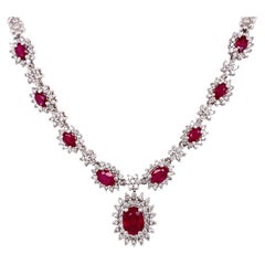 Ruby Red and Diamond Gold Necklace Estate Fine Jewelry