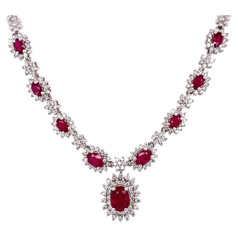Ruby Red and Diamond Gold Necklace Estate Fine Jewelry For Sale at 1stDibs