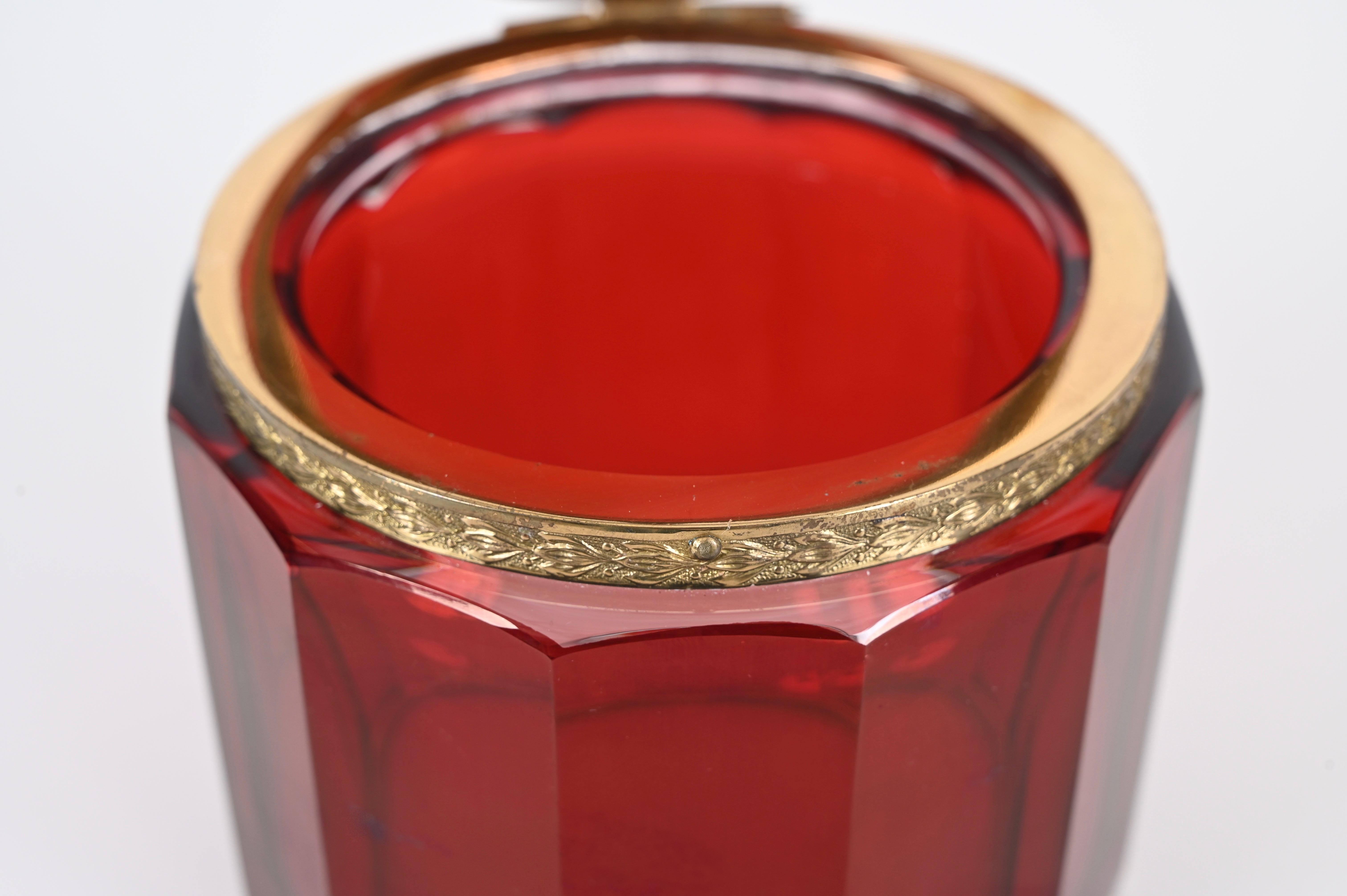 Ruby Red and Gilt Silver Faceted Murano Glass Jewelry Box, Italy 1920s For Sale 5