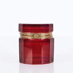 Ruby Red and Gilt Silver Faceted Murano Glass Jewelry Box, Italy 1920s