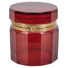 Antique Ruby Red and Gilt Silver Faceted Murano Glass Jewelry Box, Italy 1920s