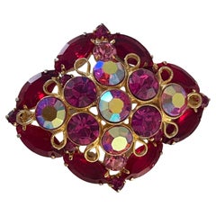 Ruby Red and Rose Pink Multifaceted Rhinestone Brooch. Circa. 1955's - 1959