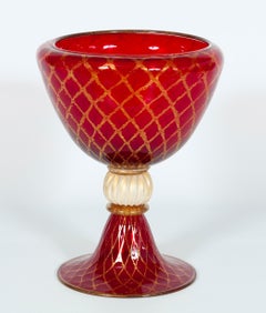 Ruby Red Bowl with 24-Carat Gold Finishes in Blown Murano Glass, 1990s, Italy