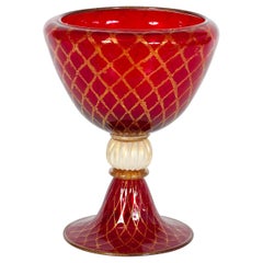 Vintage Ruby Red Bowl with 24-Carat Gold Finishes in Blown Murano Glass, 1990s, Italy