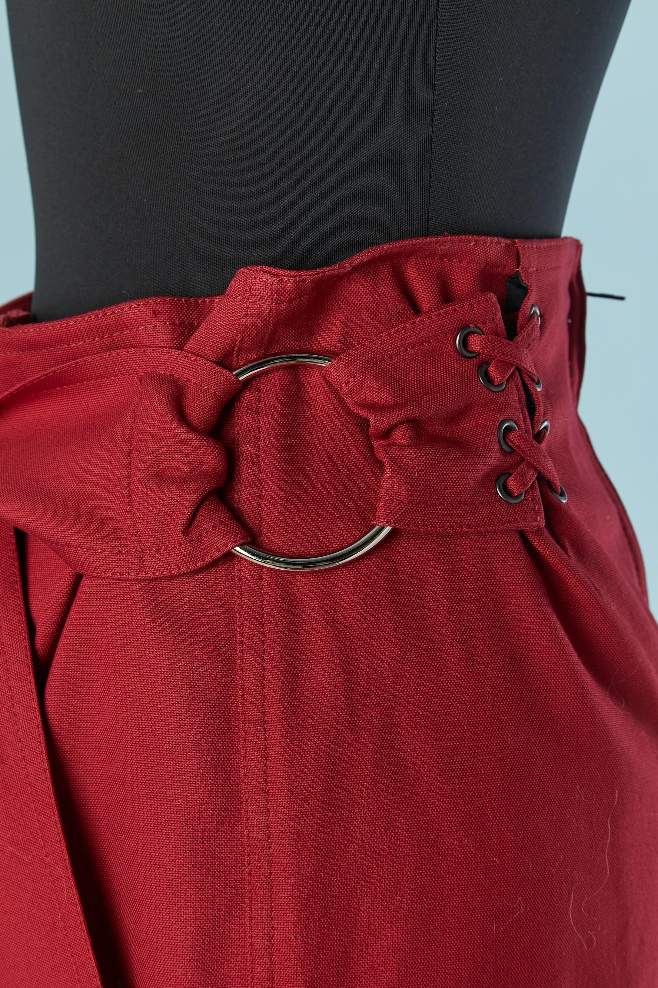 Women's Ruby red cotton skirt with laces and belt Yves Saint Laurent  For Sale