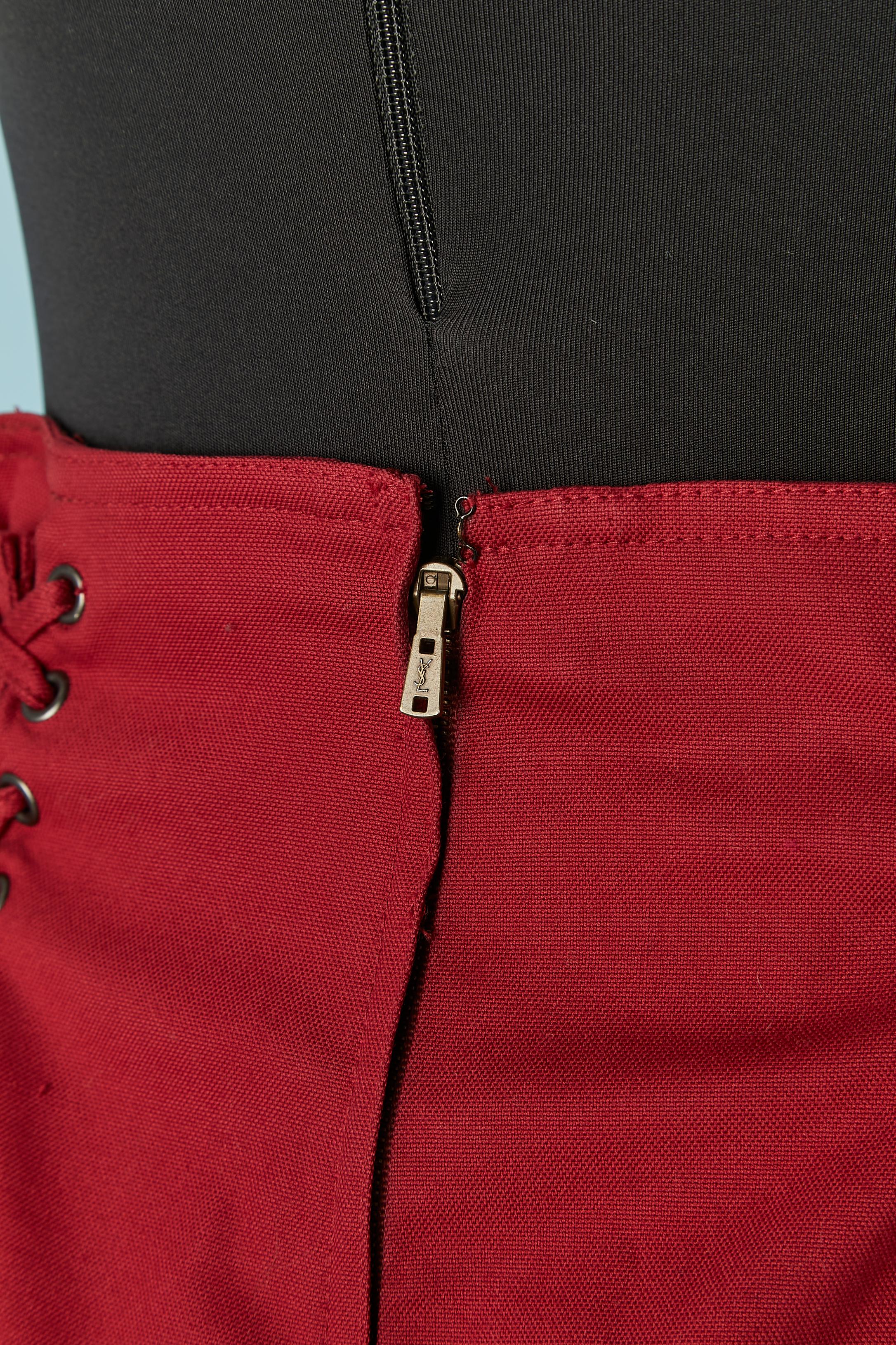 Ruby red cotton skirt with laces and belt Yves Saint Laurent  For Sale 3