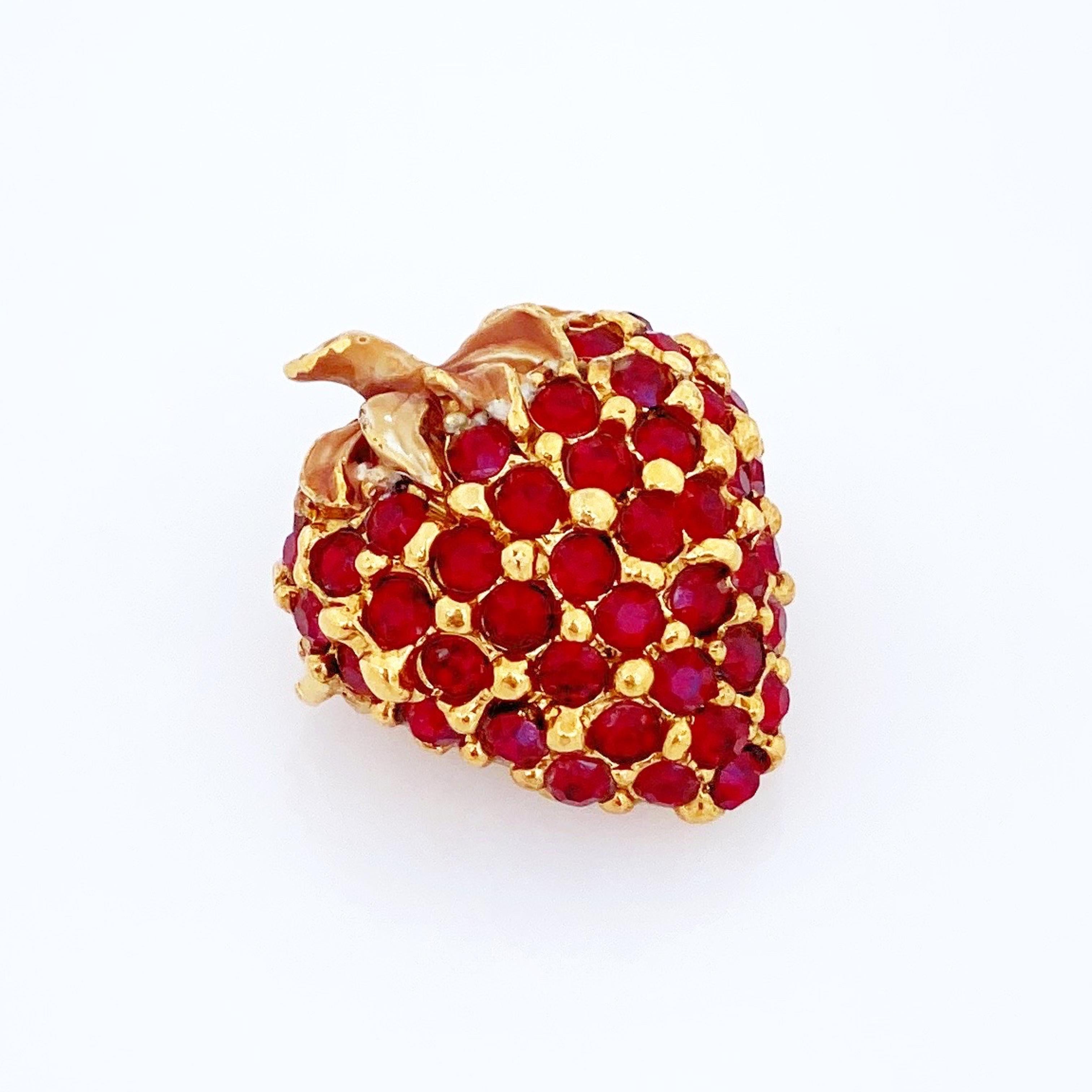 Modern Ruby Red Crystal Pavé Strawberry Brooch By Ciner, 1960s