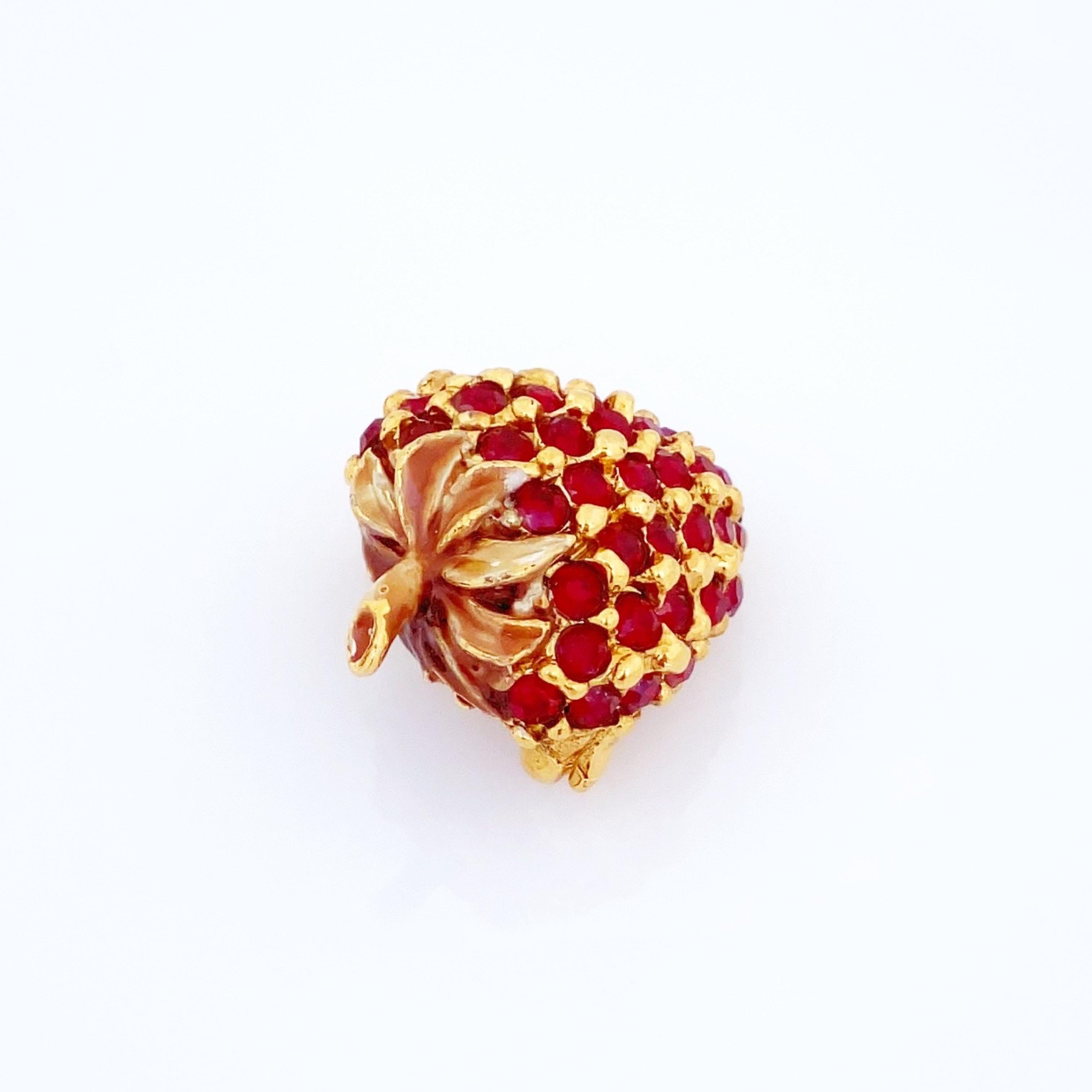 Women's Ruby Red Crystal Pavé Strawberry Brooch By Ciner, 1960s