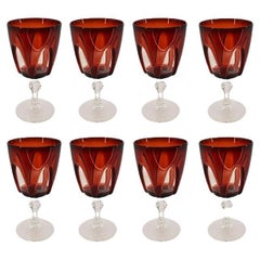 Verres à vin en cristal Cristal D'Arques:: rouge rubis taillé et transparent:: lot de 8 France