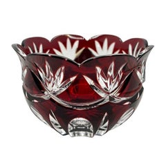 Ruby Red Cut to Clear Hungarian Lead Crystal Candy Dish Hungary