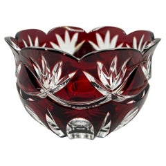 Ruby Red Cut to Clear Hungarian Lead Crystal Candy Dish Hungary