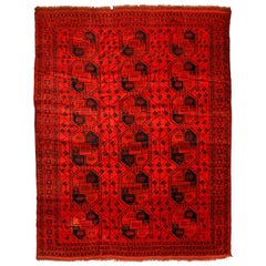 Vintage Ruby Red Ersari Turkmen Rug with All-Over Geometric Pattern, 1930s