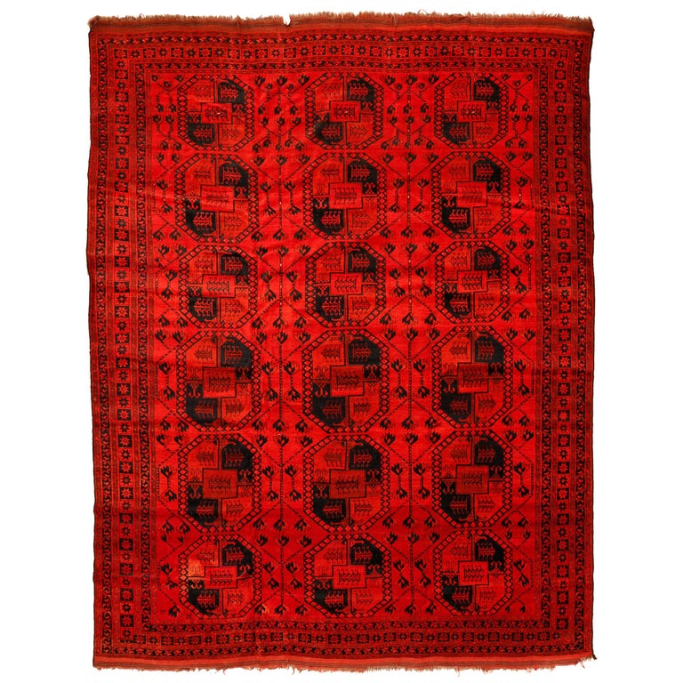 Ruby Red Ersari Turkmen Rug with All-Over Geometric Pattern, 1930s For ...