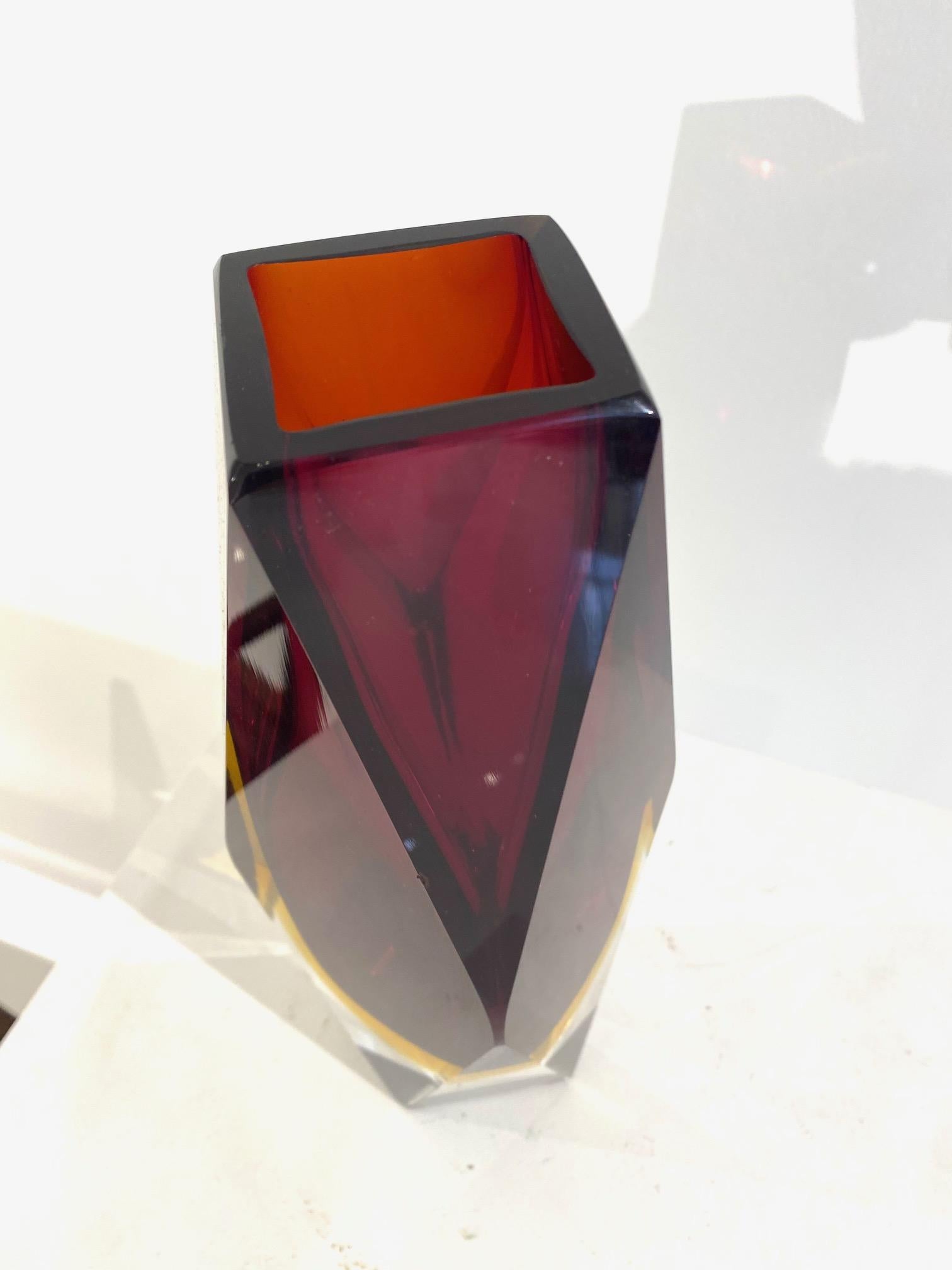 Ruby Red  Faceted  Glass Vase Murano Sommerso  by Alessandro Mandruzzato  For Sale 5